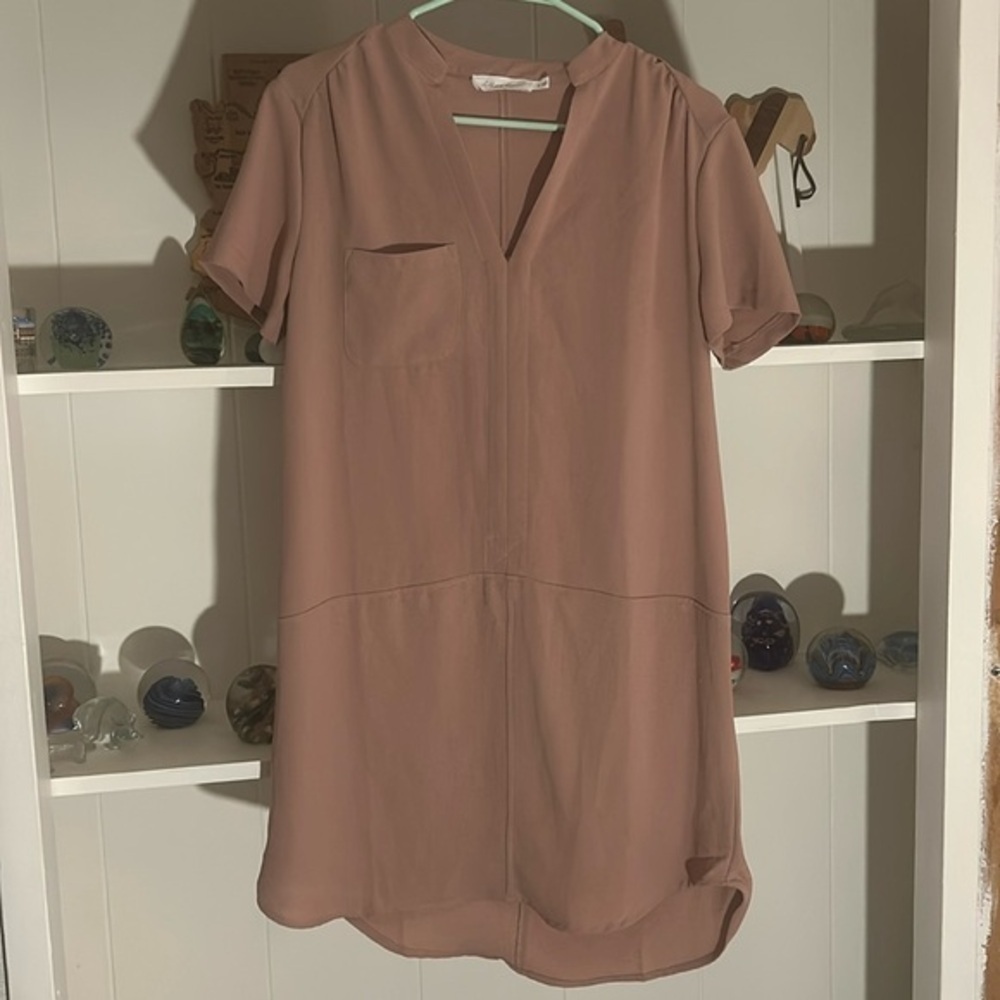 All In Favor Dress Pink Adobe V Neck Hailey Crepe Dress